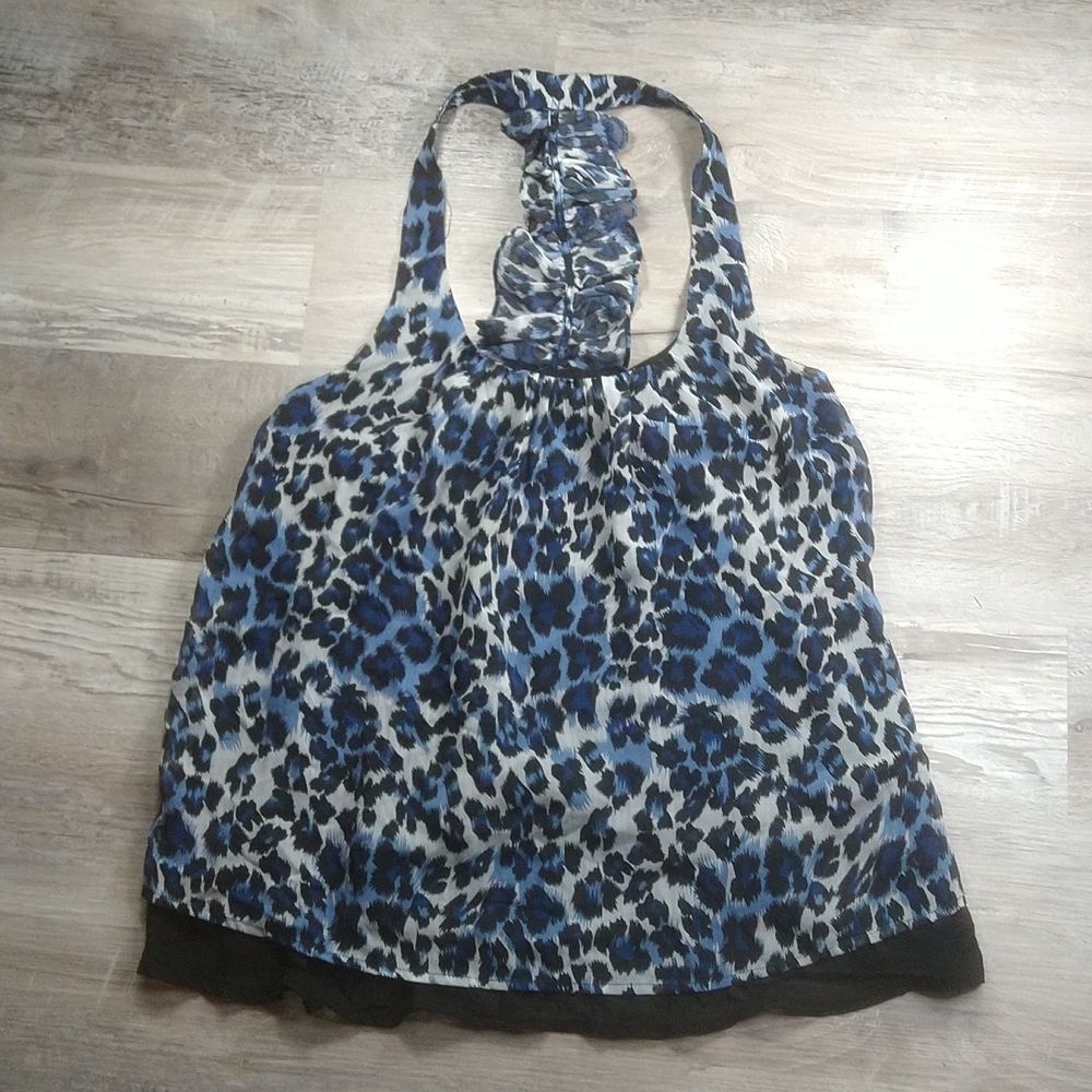 Pure Sugar 🥰 Blue Leopard Print Racer Back Ruffle Tank Blouse.